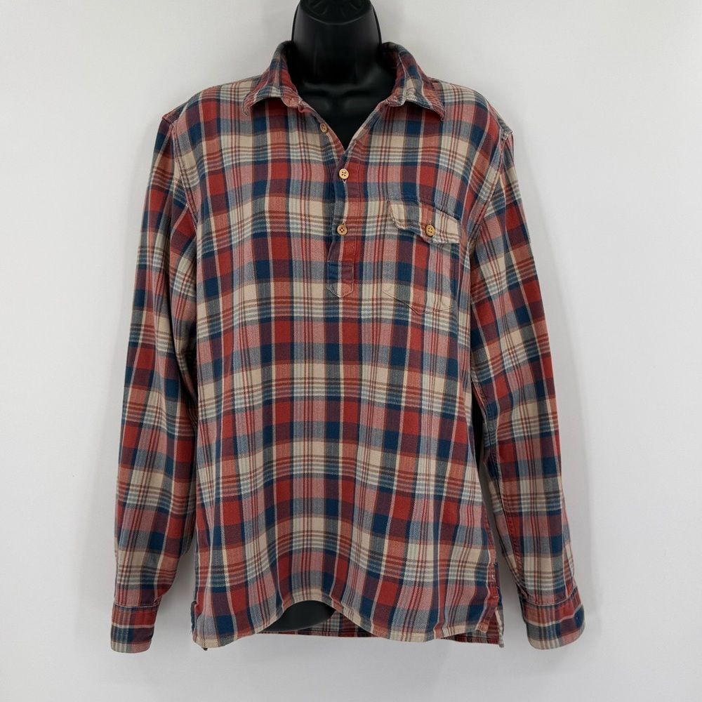 J. Crew Men’s Sporting Life Plaid Popover Shirt in Red/Navy/Cream | Size Medium